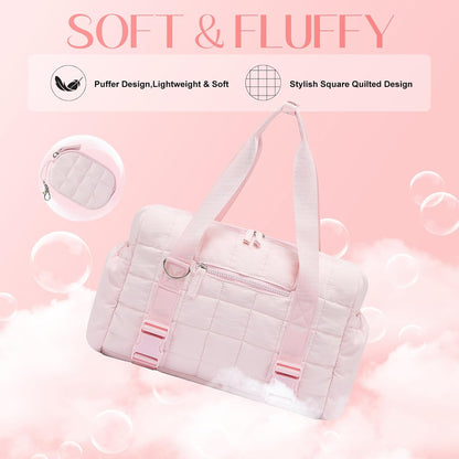 Small Gym Bag for Women, Puffy Sports Duffel Bag with Yoga Mat Holder