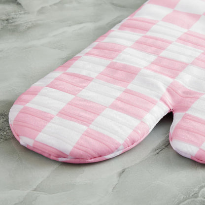 Pink Checkered Oven Mitts Heat Resistant, Vintage Retro Checkerboard Cute Oven Mitts, Non-Slip Silicone Kitchen Gloves 1 Pair 7''x13''