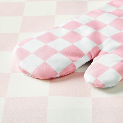 Pink Checkered Oven Mitts Heat Resistant, Vintage Retro Checkerboard Cute Oven Mitts, Non-Slip Silicone Kitchen Gloves 1 Pair 7''x13''