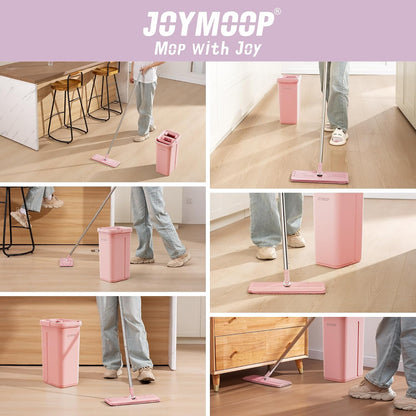 Pink Mop and Bucket with Wringer Set for Home, with 3 Reusable Microfiber Mop Pads, Hands-Free Self-Cleaning System, Suitable for Floor Cleaning and Wall Cleaner