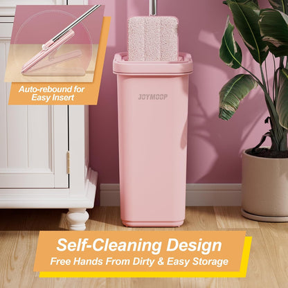 Pink Mop and Bucket with Wringer Set for Home, with 3 Reusable Microfiber Mop Pads, Hands-Free Self-Cleaning System, Suitable for Floor Cleaning and Wall Cleaner