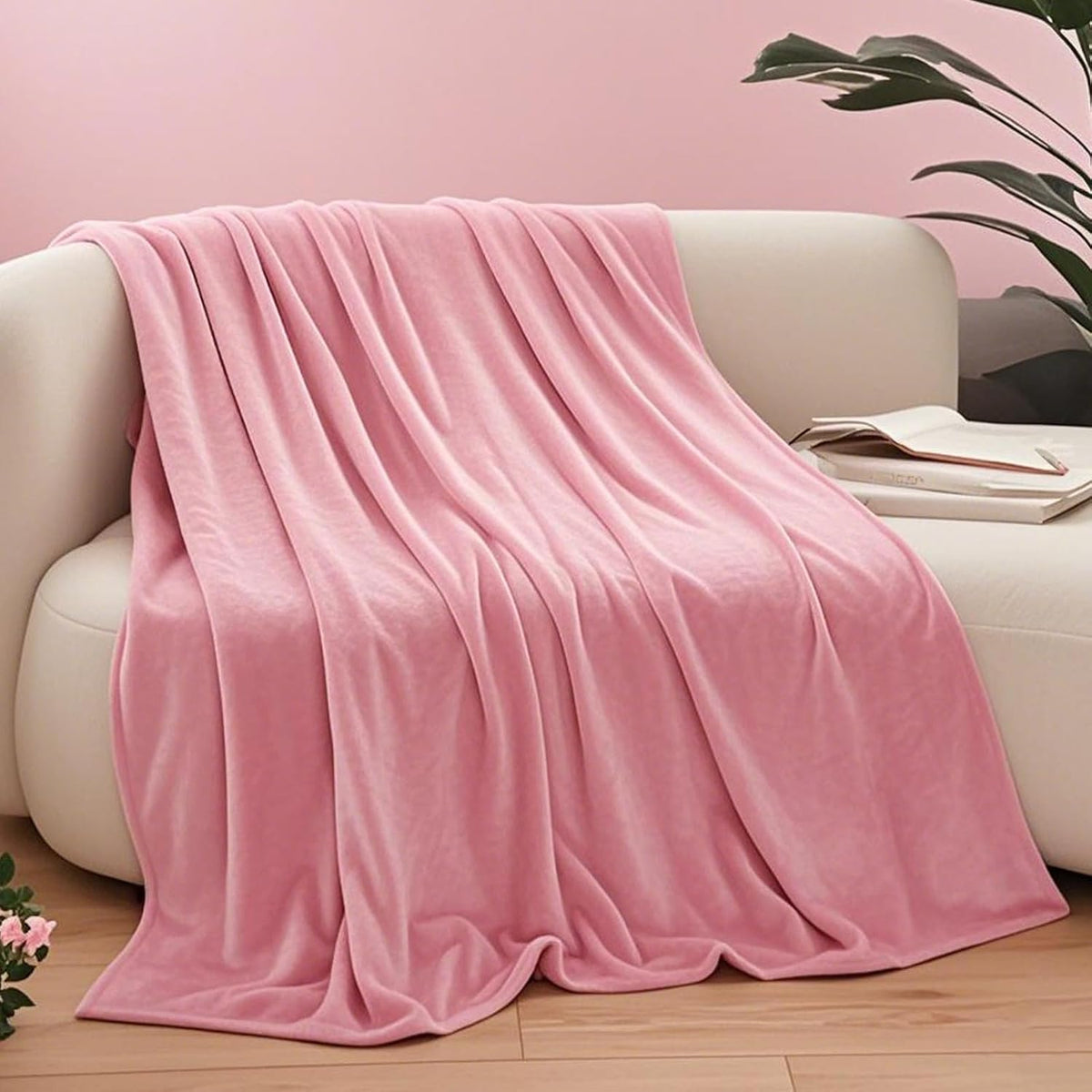 Ultra Soft Fleece Throw Blanket, Silky Flannel Fuzzy Blanket for All Season, Cozy Lightweight Blanket for Couch, Bed, Sofa, 50" x 60", Pink, Throw