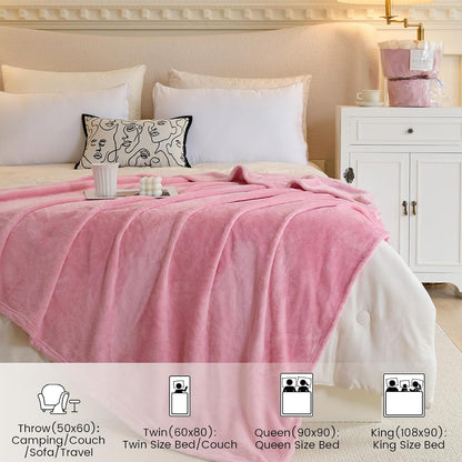Ultra Soft Fleece Throw Blanket, Silky Flannel Fuzzy Blanket for All Season, Cozy Lightweight Blanket for Couch, Bed, Sofa, 50" x 60", Pink, Throw