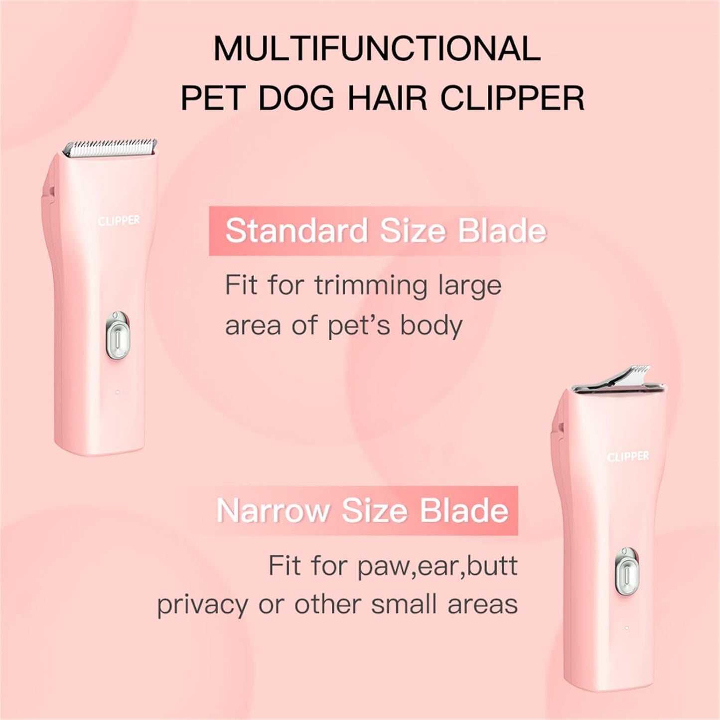 2 in 1 Prowerful Home Professional Dog Grooming Kit Clipper Low Noise USB Rechargeable Gifts for Dog Cat Pink,MTS006