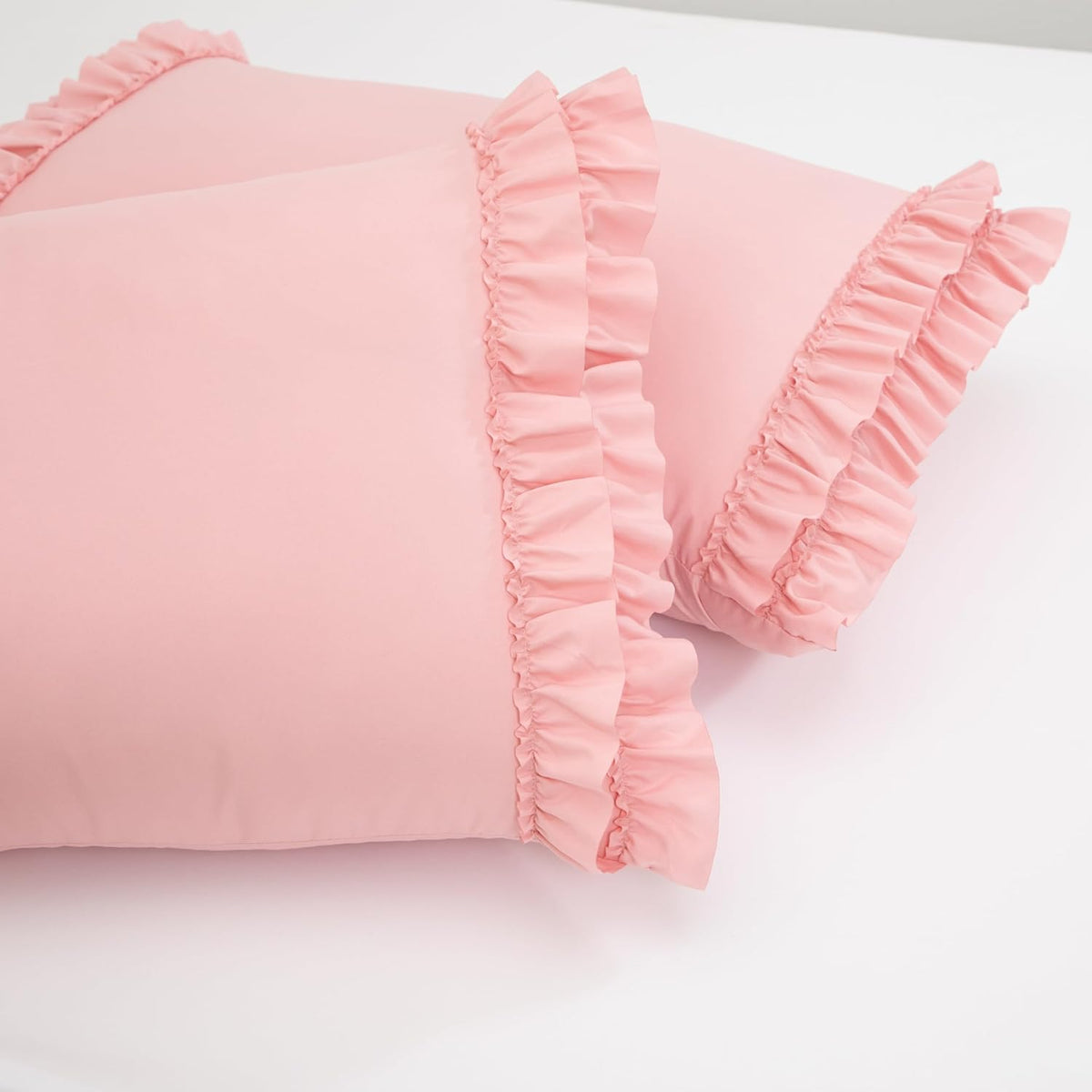 Light Pink Ruffle Pillow Case King Size Set of 2, 20"x36", Microfiber