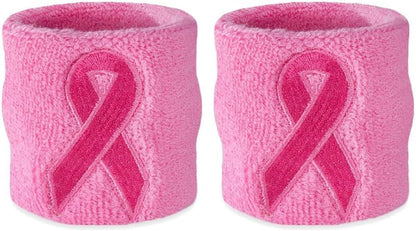 Pink Ribbon Wristbands - Bulk Breast Cancer Awareness Sweatbands