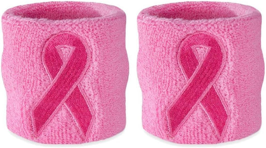 Pink Ribbon Wristbands - Bulk Breast Cancer Awareness Sweatbands