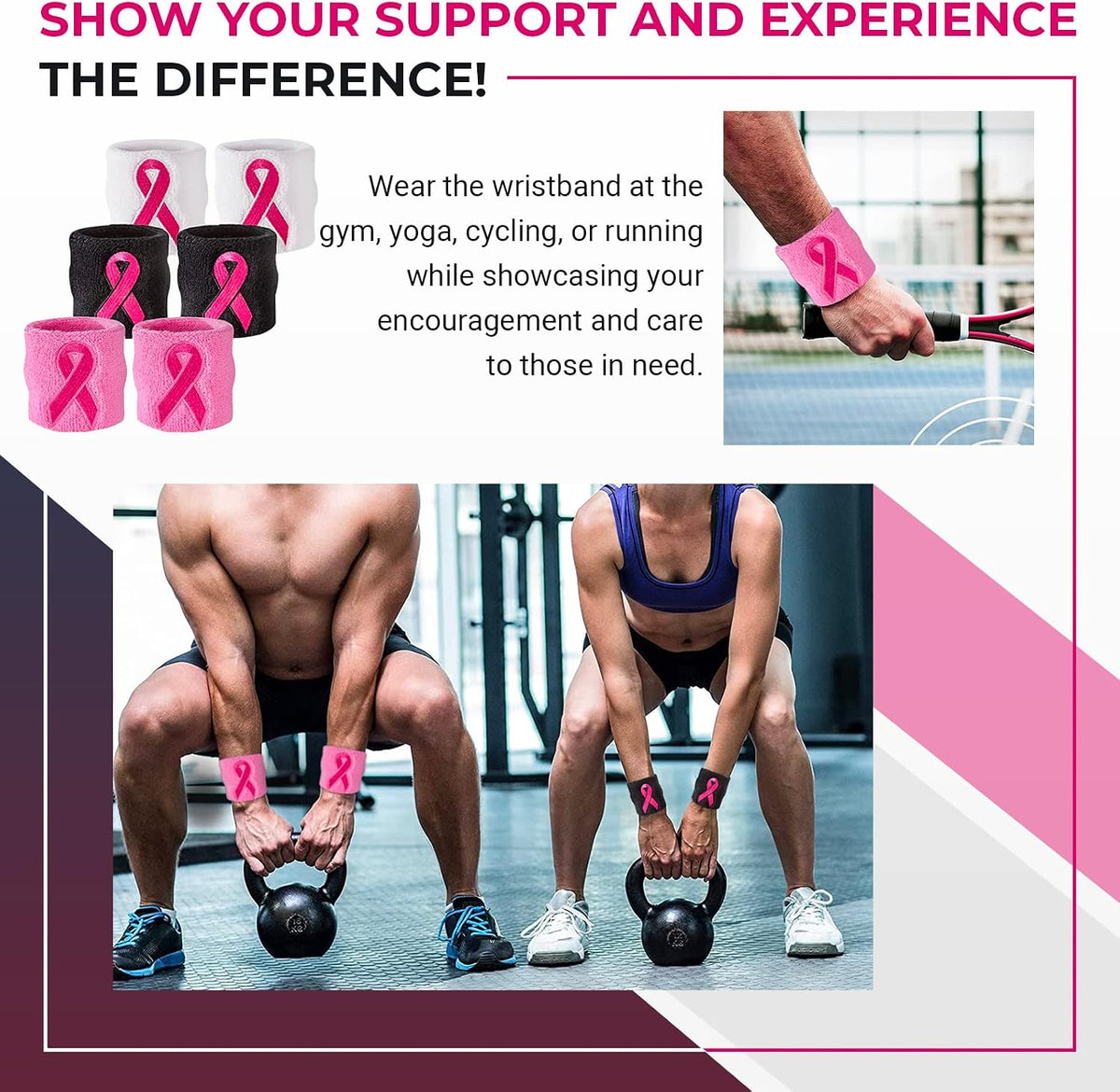 Pink Ribbon Wristbands - Bulk Breast Cancer Awareness Sweatbands