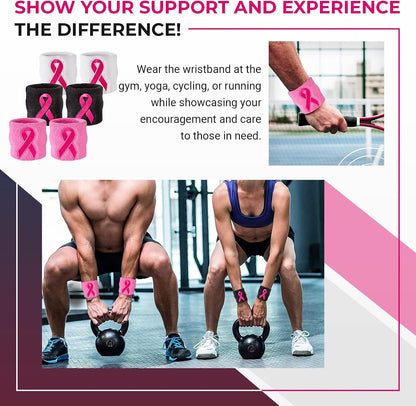 Pink Ribbon Wristbands - Bulk Breast Cancer Awareness Sweatbands