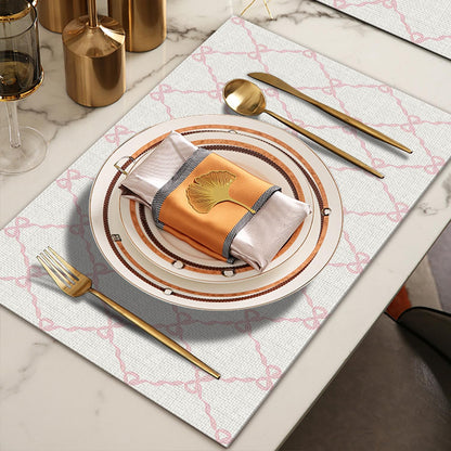 Coquette Pink Bow Placemats, Preppy Pastel Aesthetic Bowknot Girly Table Mats Washable Placemat for Home Party Kitchen Dining Room Decoration 12x18 Inch