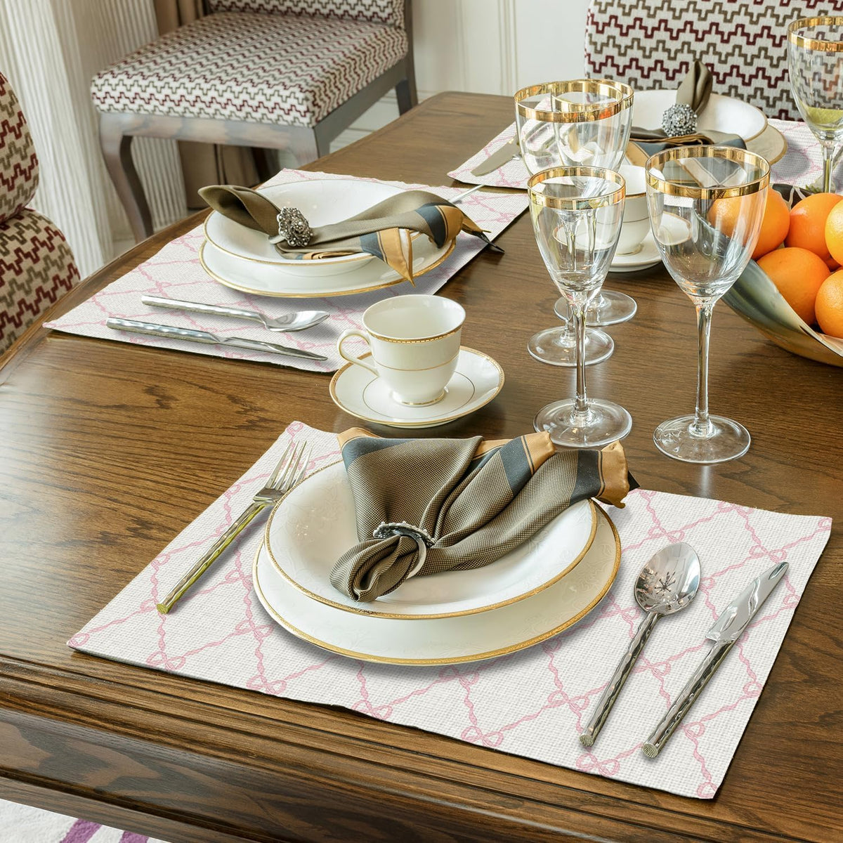 Coquette Pink Bow Placemats, Preppy Pastel Aesthetic Bowknot Girly Table Mats Washable Placemat for Home Party Kitchen Dining Room Decoration 12x18 Inch