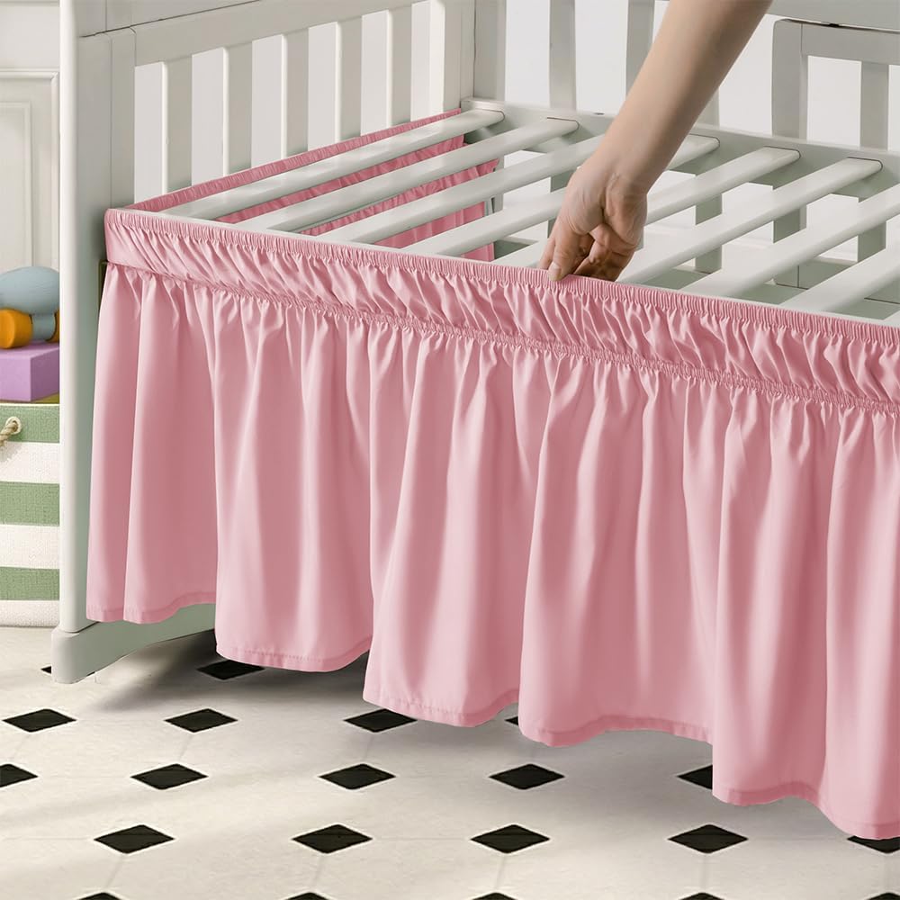 2 Piece Crib Bed Skirt Fitted Sheet,Light Pink,Girl,Baby,Toddler