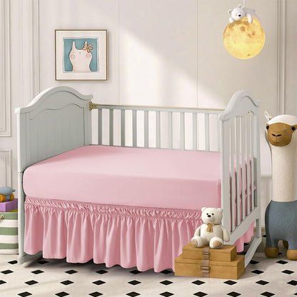 2 Piece Crib Bed Skirt Fitted Sheet,Light Pink,Girl,Baby,Toddler