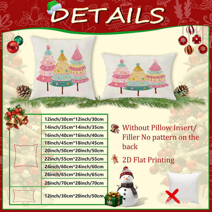 Christmas Tree Throw Pillow Covers Set of 2, Festive Fanciful Candy Ornament Xmas Peach Soft Velvet Washable Couch Pillow Covers for Living Room Bedroom Loft Office Car Decor 12x12 Inch