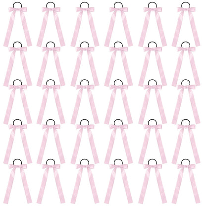 30 Pcs Pink Cheer Bows Bulk, Long Hair Bows for Girls and Women - Bow Hair Ties & Cheer Bows for Cheerleading, Daily Wear & School Outfits