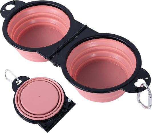 Collapsible Dog Dual Bowls Reinforced Rim 180 Degrees Flip Over Bowl