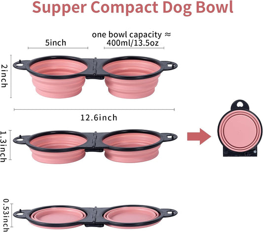 Collapsible Dog Dual Bowls Reinforced Rim 180 Degrees Flip Over Bowl