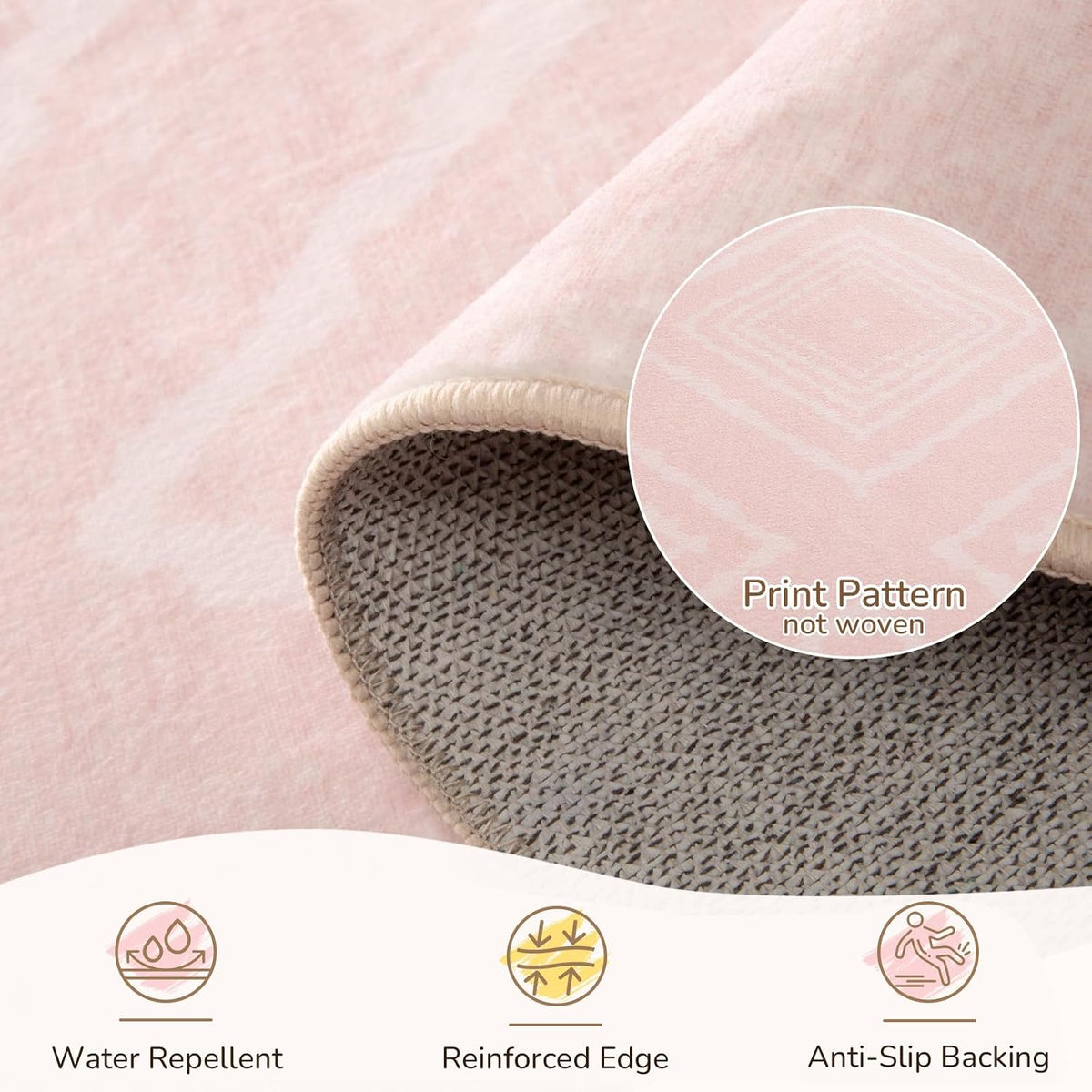 5'x7' Washable Area Rug for Living Room Bedroom Lightpink
