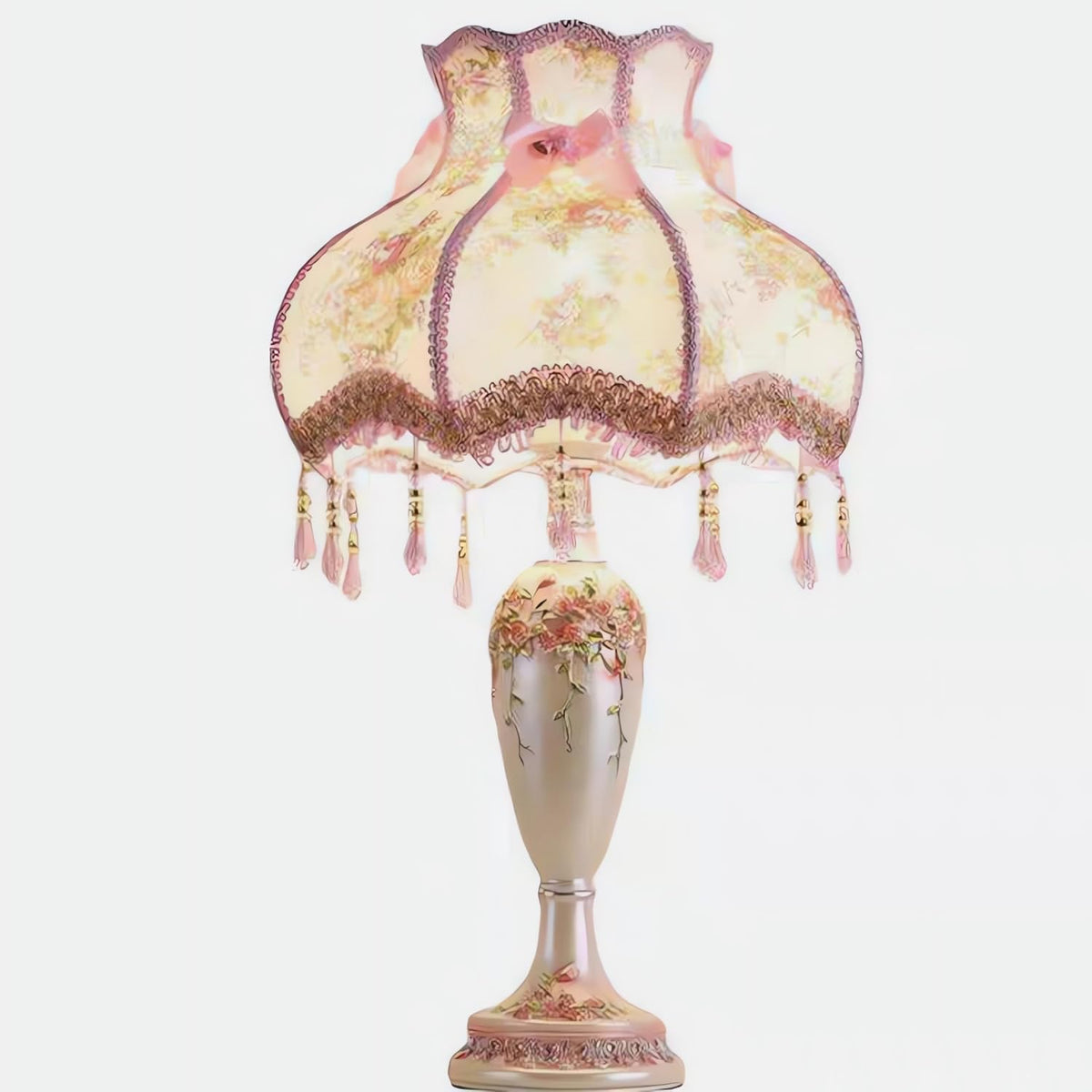 Victorian Table Lamp Girl Pink Princess Bedroom Lamp Handmade Lampshade Resin Flower Lamp Bedside Table Lamp