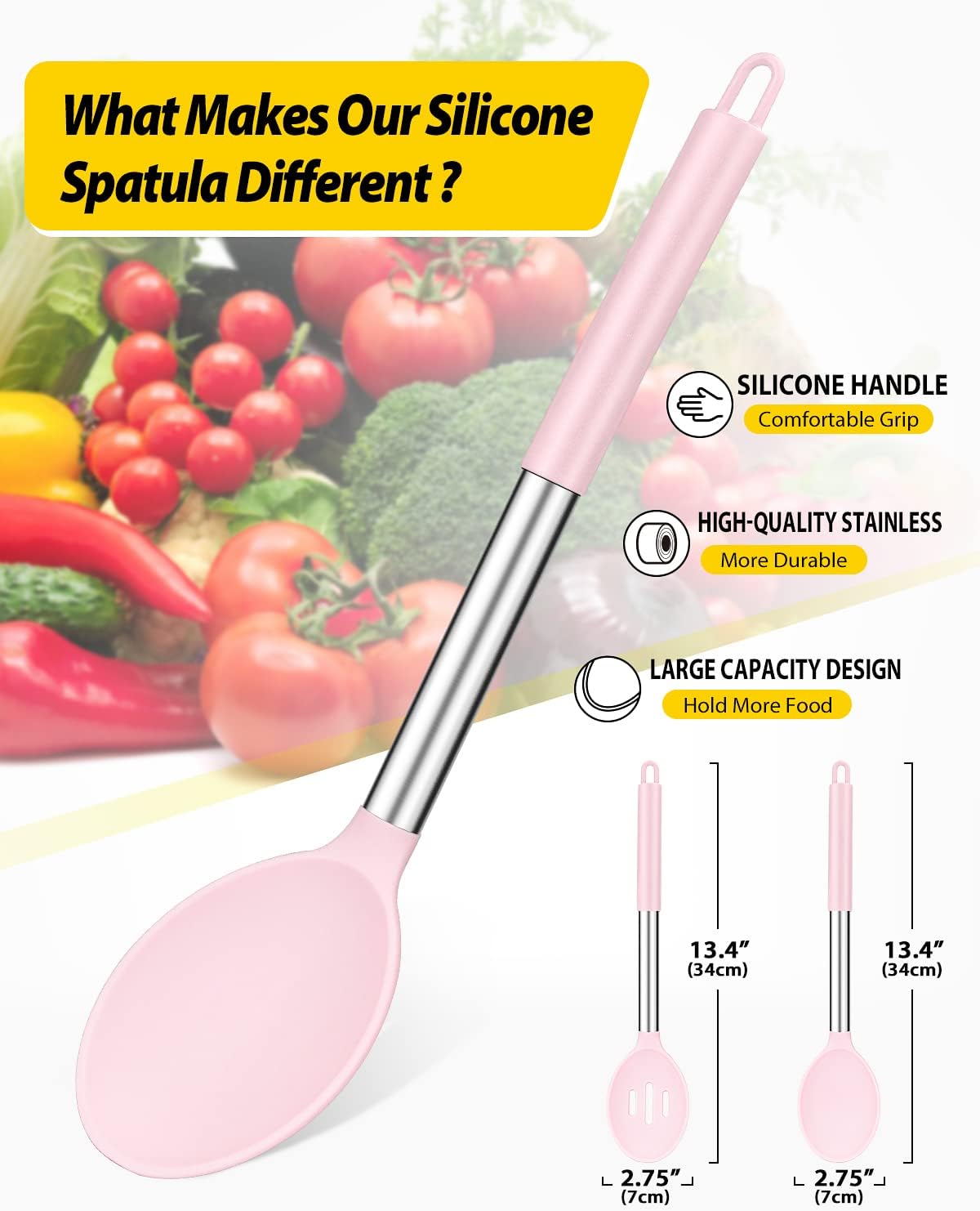 Silicone Cooking Spoons for Nonstick Cookware, 2 Pack, Pink