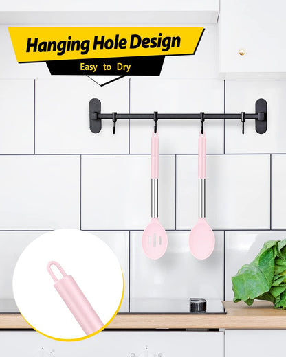 Silicone Cooking Spoons for Nonstick Cookware, 2 Pack, Pink