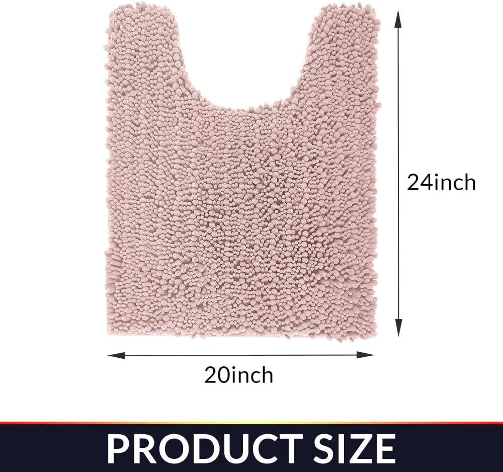 Bathroom Contour Rug Non Slip Toilet U Shaped Bath Mat (20x24, Dusty Pink) Water Absorbent Super Soft Shaggy Chenille Machine Washable Dry Extra Thick Perfect Absorbant Best Plush Carpet
