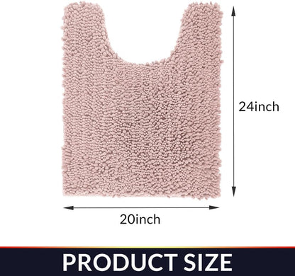 Bathroom Contour Rug Non Slip Toilet U Shaped Bath Mat (20x24, Dusty Pink) Water Absorbent Super Soft Shaggy Chenille Machine Washable Dry Extra Thick Perfect Absorbant Best Plush Carpet