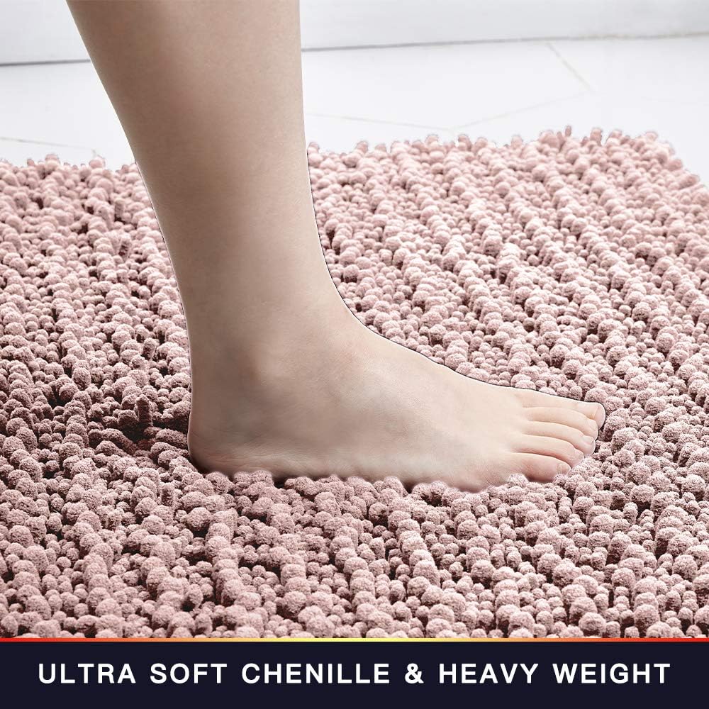 Bathroom Contour Rug Non Slip Toilet U Shaped Bath Mat (20x24, Dusty Pink) Water Absorbent Super Soft Shaggy Chenille Machine Washable Dry Extra Thick Perfect Absorbant Best Plush Carpet