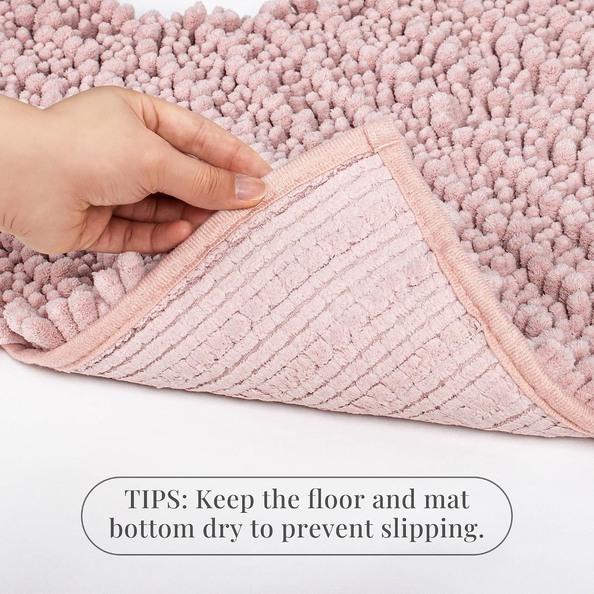 Bathroom Contour Rug Non Slip Toilet U Shaped Bath Mat (20x24, Dusty Pink) Water Absorbent Super Soft Shaggy Chenille Machine Washable Dry Extra Thick Perfect Absorbant Best Plush Carpet