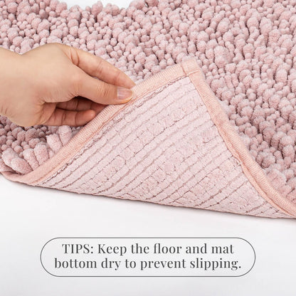 Bathroom Contour Rug Non Slip Toilet U Shaped Bath Mat (20x24, Dusty Pink) Water Absorbent Super Soft Shaggy Chenille Machine Washable Dry Extra Thick Perfect Absorbant Best Plush Carpet