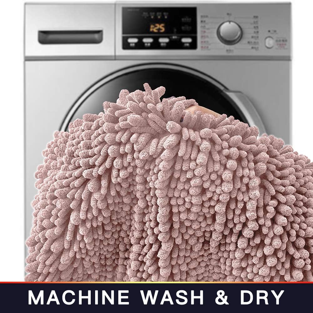 Bathroom Contour Rug Non Slip Toilet U Shaped Bath Mat (20x24, Dusty Pink) Water Absorbent Super Soft Shaggy Chenille Machine Washable Dry Extra Thick Perfect Absorbant Best Plush Carpet