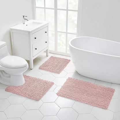Bathroom Contour Rug Non Slip Toilet U Shaped Bath Mat (20x24, Dusty Pink) Water Absorbent Super Soft Shaggy Chenille Machine Washable Dry Extra Thick Perfect Absorbant Best Plush Carpet