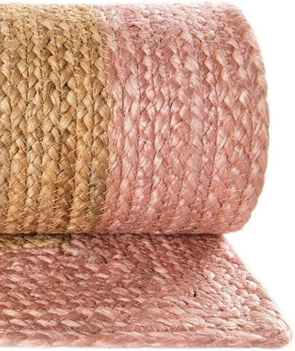 2.3x4 Ft Oval Pink and White & Natural Jute Area Rug, Natural Hand-Braided Jute Area Rug | Reversible & Durable | Boho Farmhouse Style Rug for Living Room, Dining Room, and Bedroom