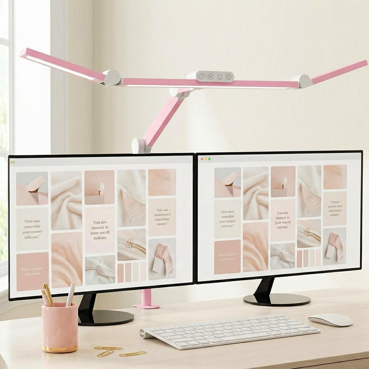 Architect Desk Lamp for Home Office, Pink Desk Lamp with Clamp for Working, 24W Bright Rotatable Led Table Light Stepless Dimming Tempering Wide Computer Light for Crafting Puzzle Hobby