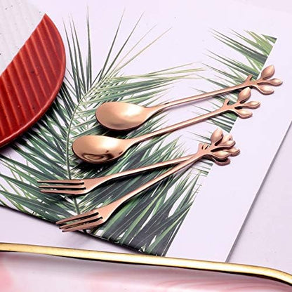 Elegant Rose Gold Leaf Coffee Spoons - 10-Piece, 4.7" Mini Spoon