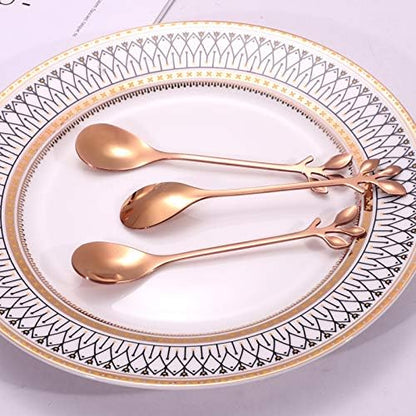 Elegant Rose Gold Leaf Coffee Spoons - 10-Piece, 4.7" Mini Spoon