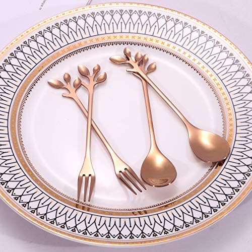 Elegant Rose Gold Leaf Coffee Spoons - 10-Piece, 4.7" Mini Spoon