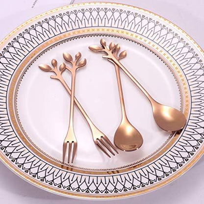 Elegant Rose Gold Leaf Coffee Spoons - 10-Piece, 4.7" Mini Spoon