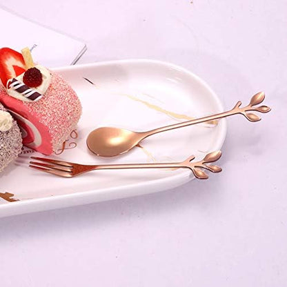 Elegant Rose Gold Leaf Coffee Spoons - 10-Piece, 4.7" Mini Spoon