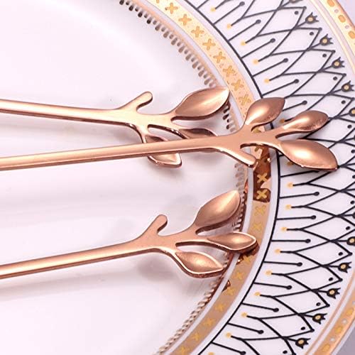 Elegant Rose Gold Leaf Coffee Spoons - 10-Piece, 4.7" Mini Spoon
