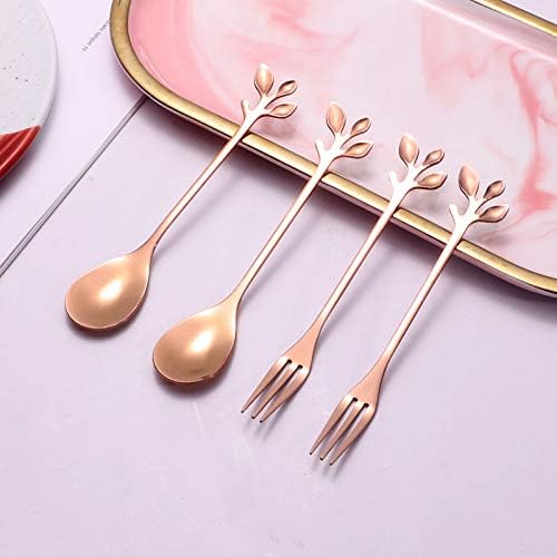Elegant Rose Gold Leaf Coffee Spoons - 10-Piece, 4.7" Mini Spoon