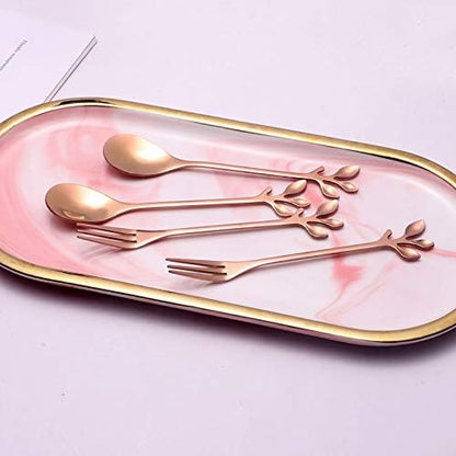 Elegant Rose Gold Leaf Coffee Spoons - 10-Piece, 4.7" Mini Spoon