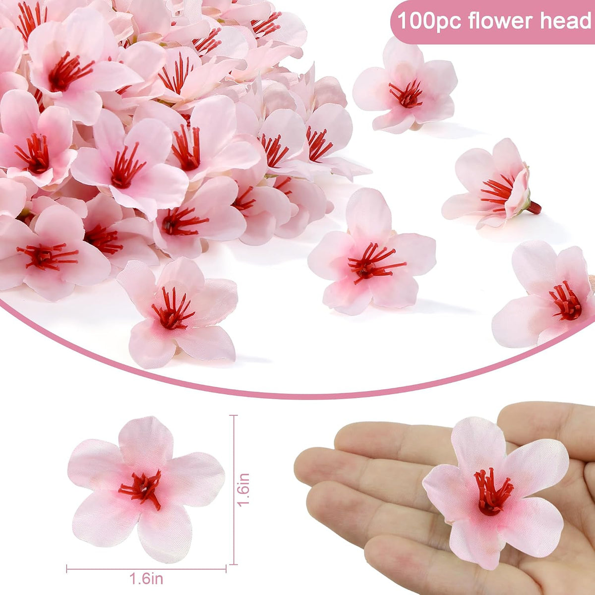 100Pcs 1.6In Mini Artificial Pink Cherry Blossom Flowers Head