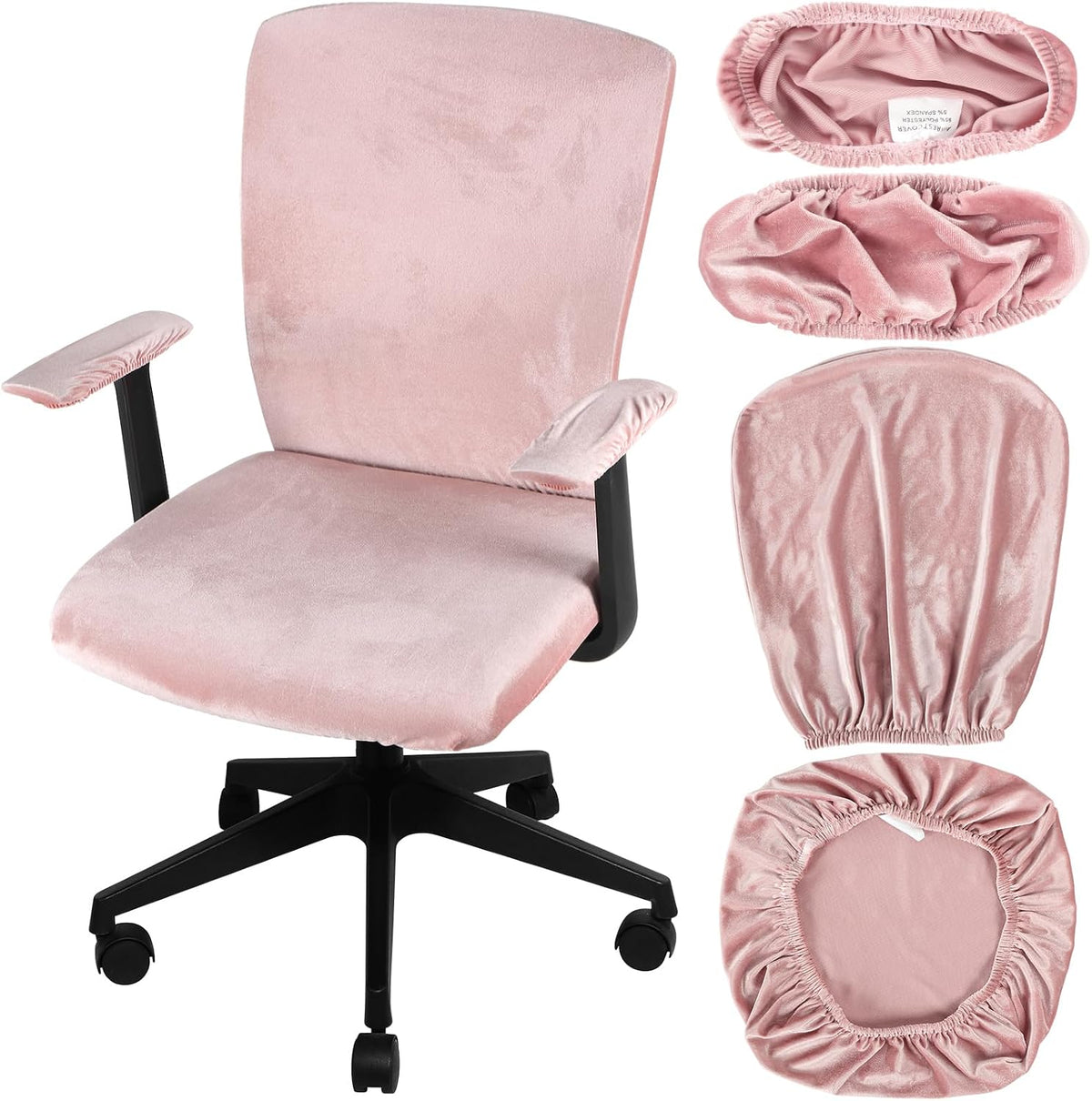 4 Pcs Office Chair Covers Set with Armrest, Stretchable,Light Pink