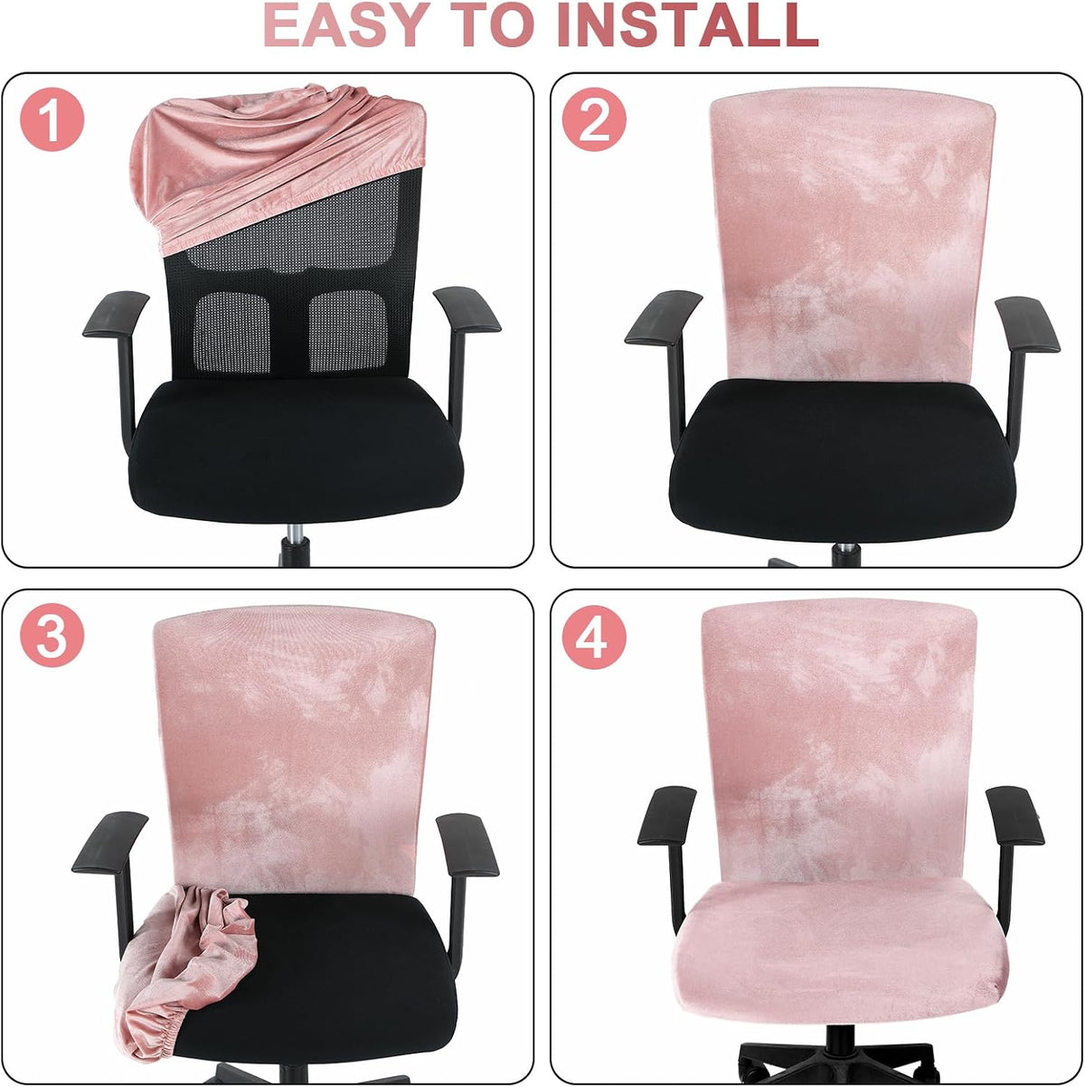 4 Pcs Office Chair Covers Set with Armrest, Stretchable,Light Pink