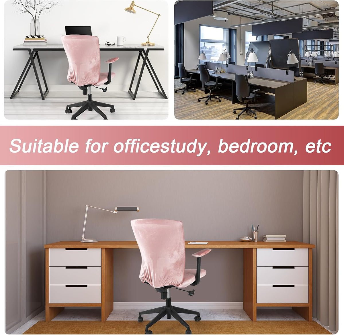 4 Pcs Office Chair Covers Set with Armrest, Stretchable,Light Pink