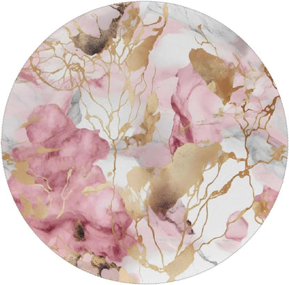 Round Placemats Set of 1, Pink Golden Marble Heat Resistant Washable Place Mats Table Mat for Kitchen Dining Party