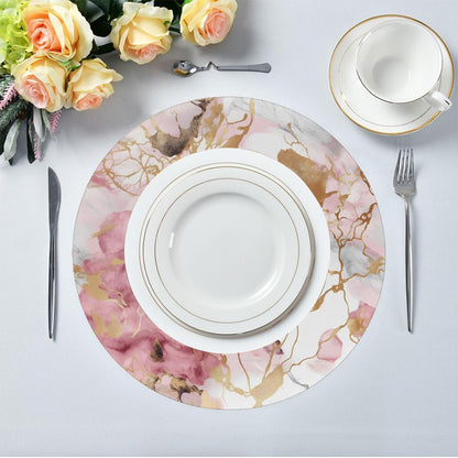 Round Placemats Set of 1, Pink Golden Marble Heat Resistant Washable Place Mats Table Mat for Kitchen Dining Party