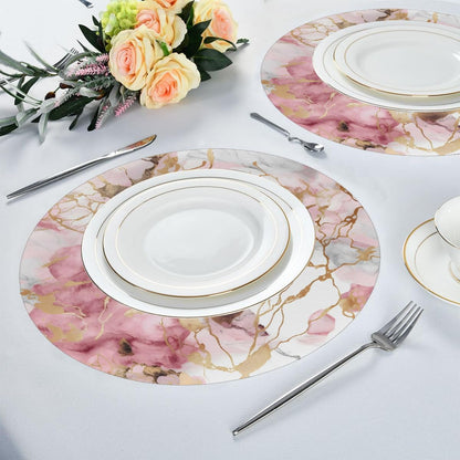 Round Placemats Set of 1, Pink Golden Marble Heat Resistant Washable Place Mats Table Mat for Kitchen Dining Party