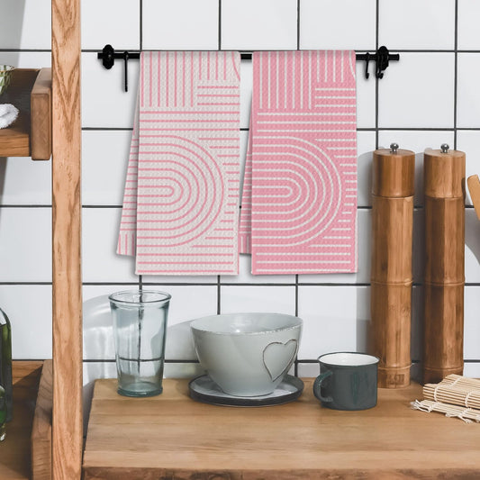 Abstract Boho Pink Kitchen Towels, Minimalist Contemporary Dish Tea Towels for Kitchen Decor, Mid Century Modern Pink Decorative Hand Towel for Bathroom, 16x24 Inches Set of 2